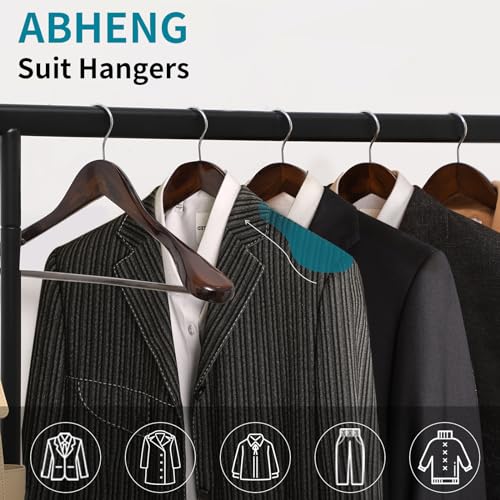 ABHENG Solid Wood Suit Hangers 6 Pack Coat Hangers with Non Slip Trouser Bar 360 Swivel Hook Heavy Duty Wide Hangers for Suit Coat Jacket Trousers Pants173 W x 9 H Dark Walnut AWY0406H - Image 3