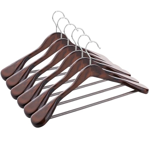ABHENG Solid Wood Suit Hangers 6 Pack Coat Hangers with Non Slip Trouser Bar 360 Swivel Hook Heavy Duty Wide Hangers for Suit Coat Jacket Trousers Pants173 W x 9 H Dark Walnut AWY0406H - Image 1