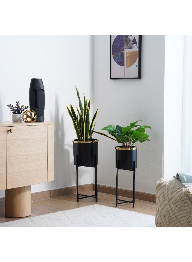 Pan Home وعاء زراعة معدني جيلدا مع قاعدة 8X8X55.88 سم - أسود - Image 2