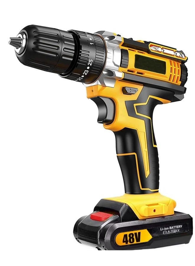 ALongDeng 48V Cordless Drill Power Drill with Battery 25 Position 2 Variable Speed 3/8'' Keyless Chuck Fast Charger Power Drilling Driver for Plastic Wood Metal Screws - Image 1