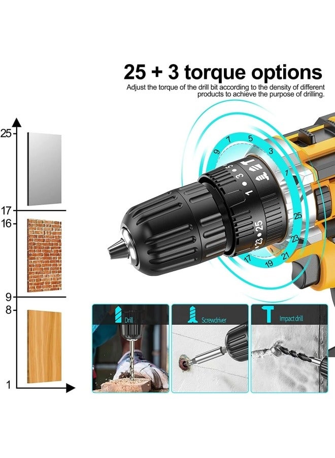 ALongDeng 48V Cordless Drill Power Drill with Battery 25 Position 2 Variable Speed 3/8'' Keyless Chuck Fast Charger Power Drilling Driver for Plastic Wood Metal Screws - Image 3