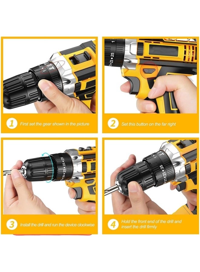 ALongDeng 48V Cordless Drill Power Drill with Battery 25 Position 2 Variable Speed 3/8'' Keyless Chuck Fast Charger Power Drilling Driver for Plastic Wood Metal Screws - Image 5