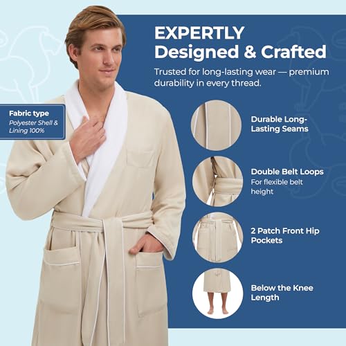 MONARCH Plush Lined Microfiber Bath Robe for Men or Women – Soft Microfiber Shell with Polyester Lining, Generously Sized Resort-Grade Spa & Hotel Robe with Pockets - Machine Washable (Natural) - Image 4