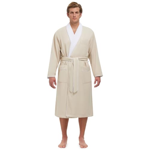 MONARCH Plush Lined Microfiber Bath Robe for Men or Women – Soft Microfiber Shell with Polyester Lining, Generously Sized Resort-Grade Spa & Hotel Robe with Pockets - Machine Washable (Natural) - Image 1