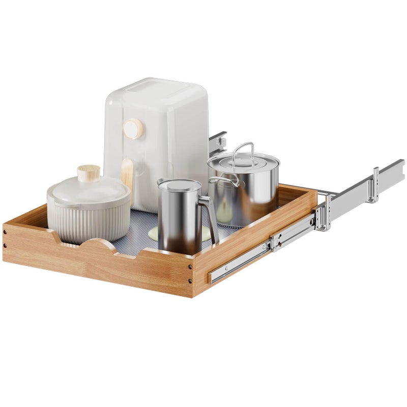 OCG 1 Tier Pull Out Cabinet Organizer 17 W x 21 D HeavyDuty Slide out Wood Drawer Shelf Pull Out Drawer for Cabinets Base Cabinet Organization for Kitchen Pantry Bathroom