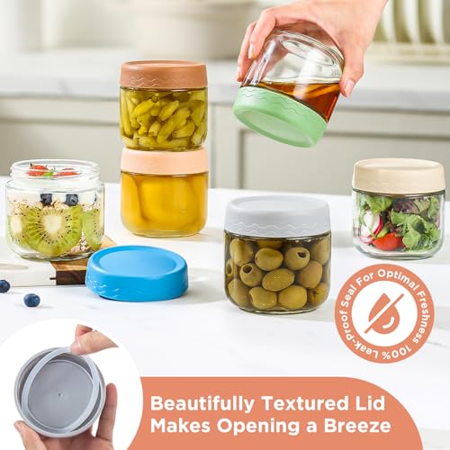 DRKIO 10 Oz Overnight Oats Containers with Lids - 6 Pack Glass Storage Jars with Airtight Lids Wide Mouth Mason Food Jars Great for Meal Prep Salad Chia Pudding Snacks Yogurt Sugar Spice Cereal - Image 3