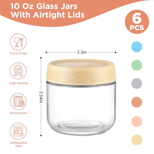 DRKIO 10 Oz Overnight Oats Containers with Lids - 6 Pack Glass Storage Jars with Airtight Lids Wide Mouth Mason Food Jars Great for Meal Prep Salad Chia Pudding Snacks Yogurt Sugar Spice Cereal - Image 2