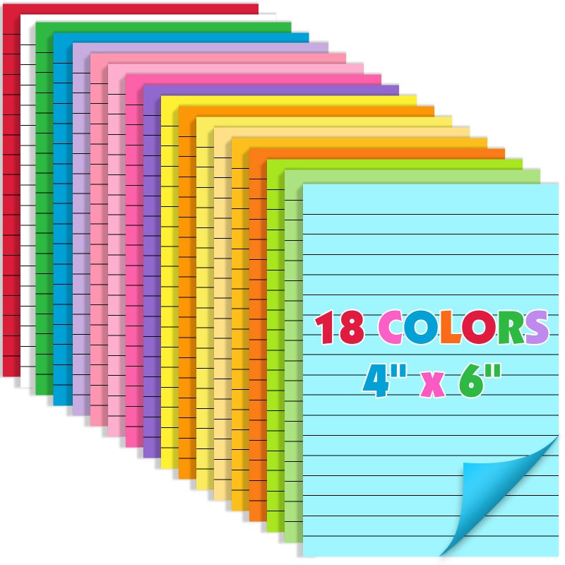 NUITPY 18 Pads Lined Sticky Notes, 18 Colors 4in x 6in Self Stick Note Pads, Strong Adhesive Sticky Note with Lines, Large Sticky Notes for School, Home, Office, 24 Sheets/Pad - Image 1
