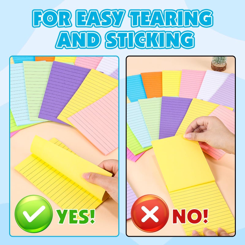 NUITPY 18 Pads Lined Sticky Notes, 18 Colors 4in x 6in Self Stick Note Pads, Strong Adhesive Sticky Note with Lines, Large Sticky Notes for School, Home, Office, 24 Sheets/Pad - Image 5