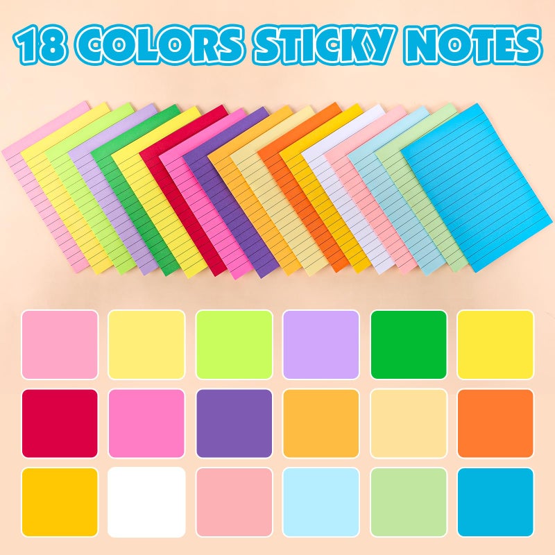 NUITPY 18 Pads Lined Sticky Notes, 18 Colors 4in x 6in Self Stick Note Pads, Strong Adhesive Sticky Note with Lines, Large Sticky Notes for School, Home, Office, 24 Sheets/Pad - Image 3