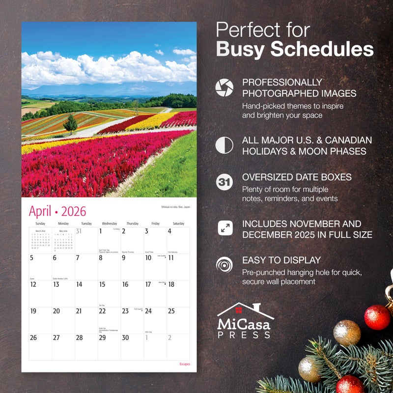 MICASA PRESS Escapes 2026 Wall Calendar 12 Month | 12" x 24" Open | Thick & Sturdy Paper | Holiday Gift | Scenic Travel Nature Calendar 2026 - Image 2