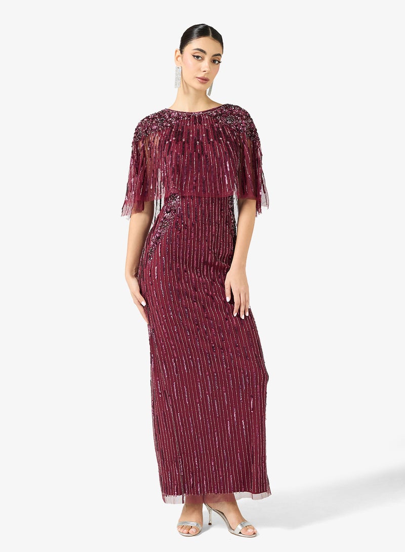 Adrianna Papell Embellished Caped V Neck Maxi Dress - Image 4