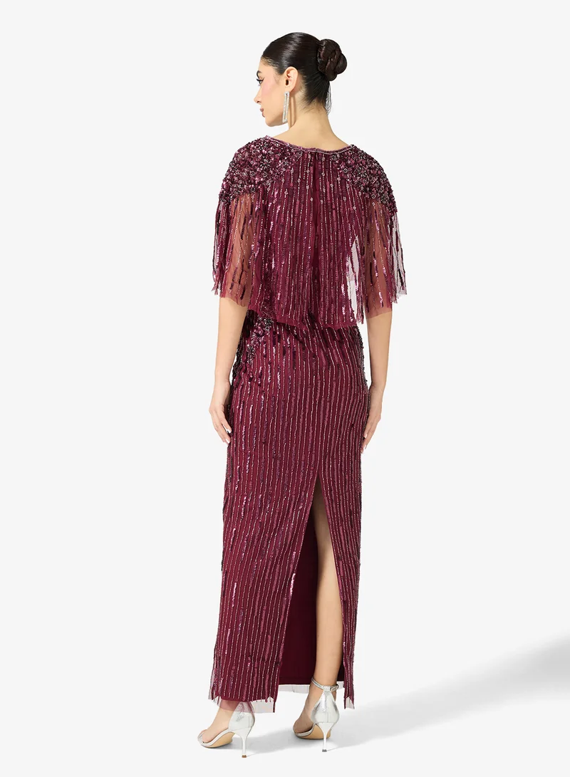 Adrianna Papell Embellished Caped V Neck Maxi Dress