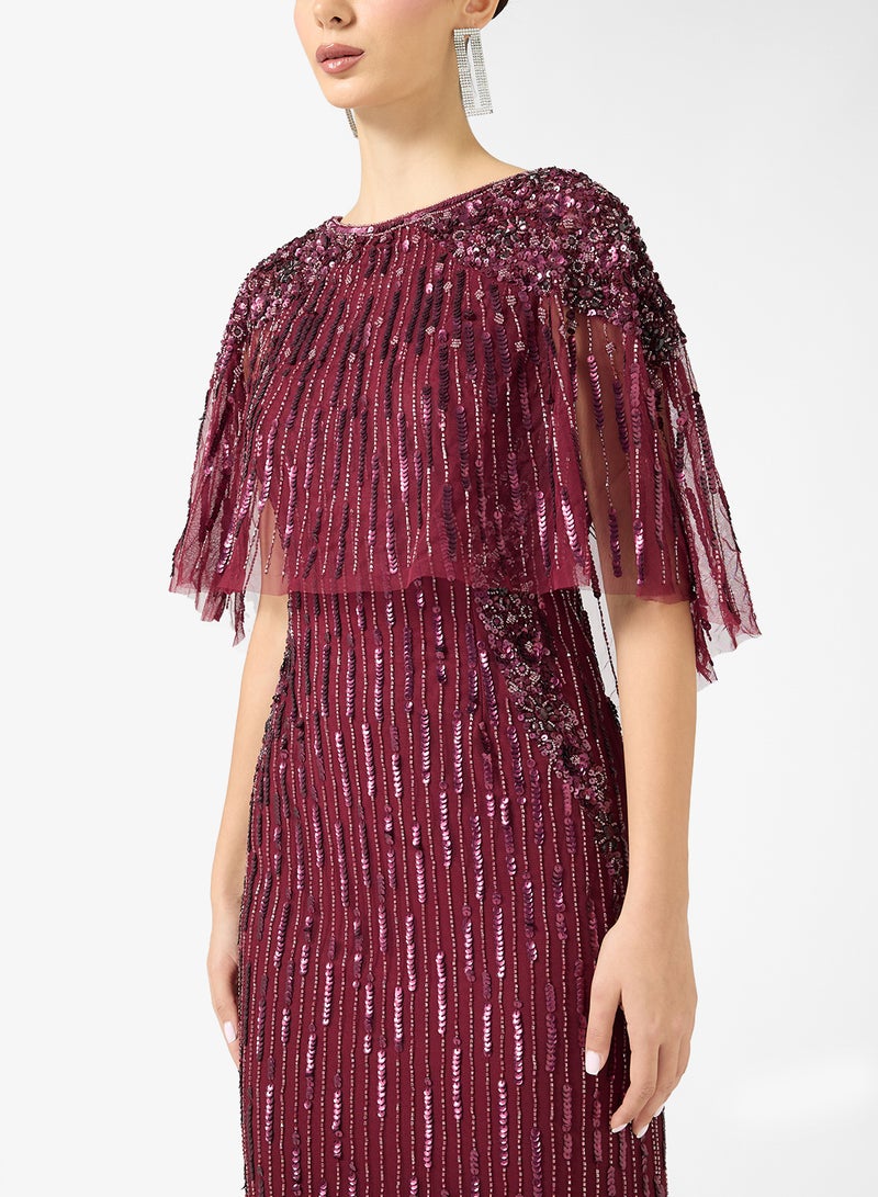 Adrianna Papell Embellished Caped V Neck Maxi Dress - Image 3