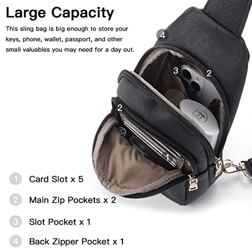 Telena Sling Bag for Women Leather Fanny Pack Crossboday Bags Sling Backpack for Women Black - Image 3