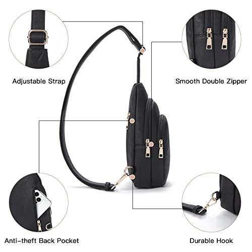 Telena Sling Bag for Women Leather Fanny Pack Crossboday Bags Sling Backpack for Women Black - Image 4