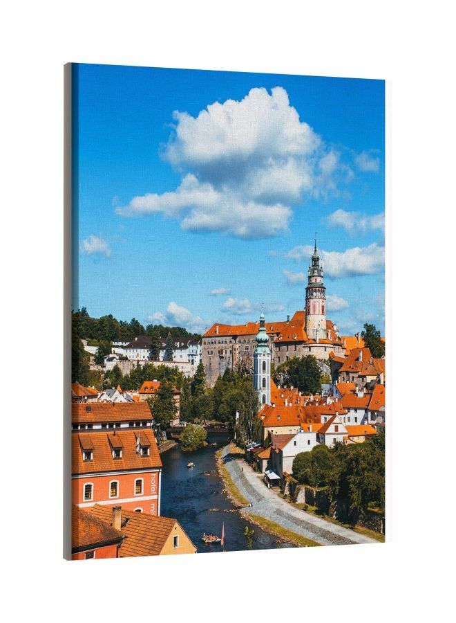 RKN Village Printed Framed Canvas Wall Art Blue/White/Orange 60x80centimeter - Image 1