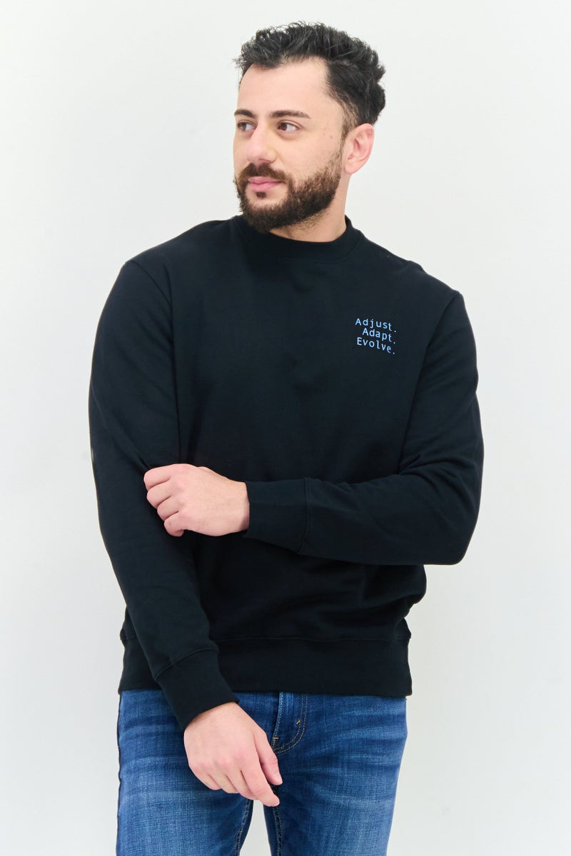 D RT Men Crew Neck Graphic Print Long Sleeves Sweatshirt, Black - Image 1