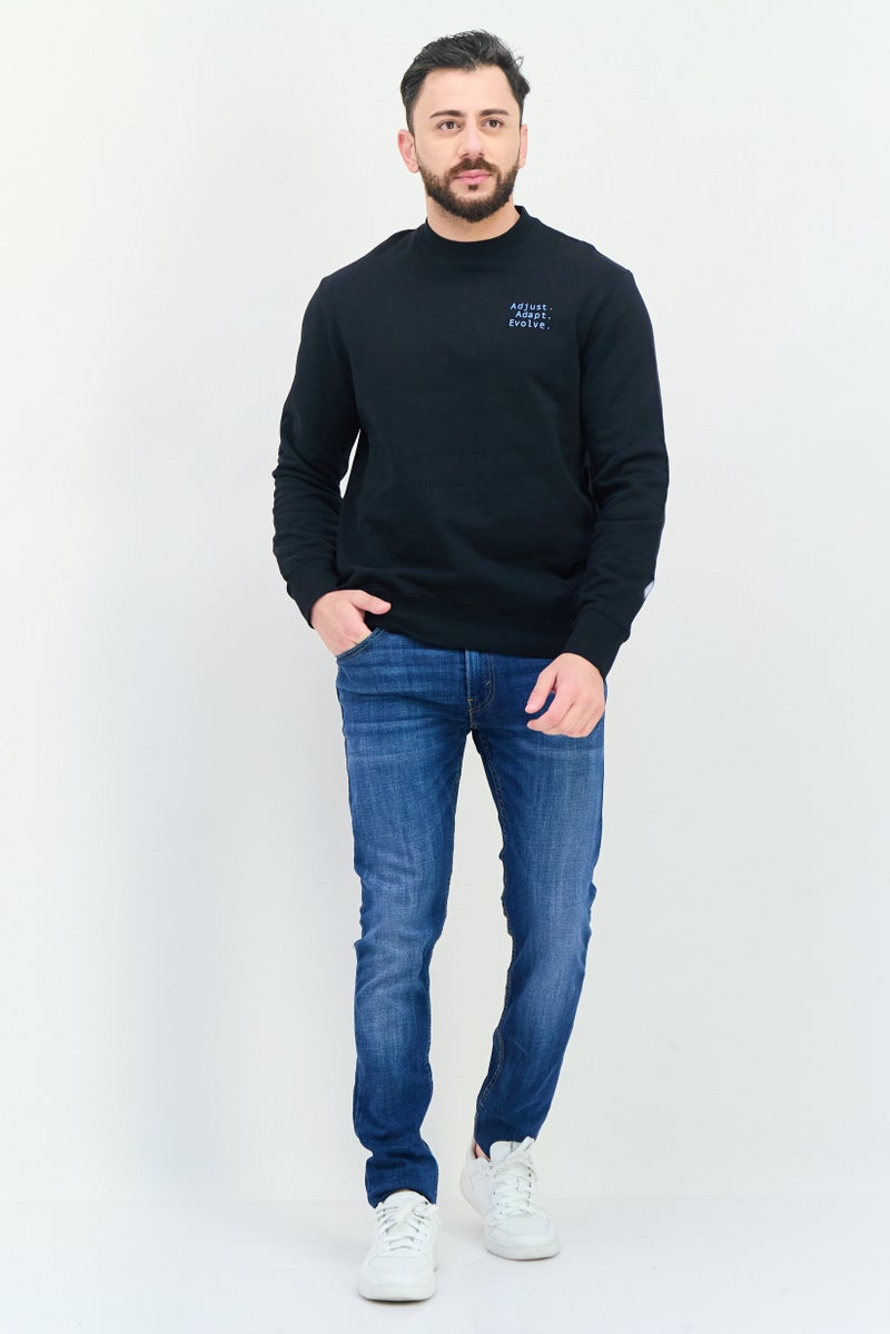 D RT Men Crew Neck Graphic Print Long Sleeves Sweatshirt, Black - Image 2