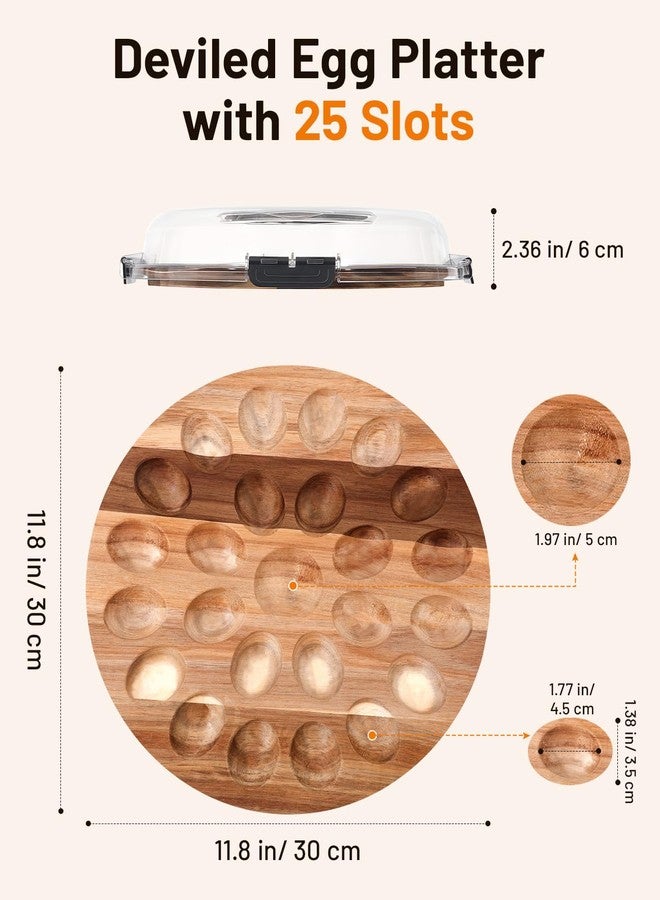 Nuovoware Deviled Egg Containers with Lid, 11.8 x 11.8 Inch Acacia Wood Deviled Egg Platter Tray with 25 Slots and Portable Handles for Home Kitchen Countertop Easter Holiday Party Picnic, Wood - Image 2