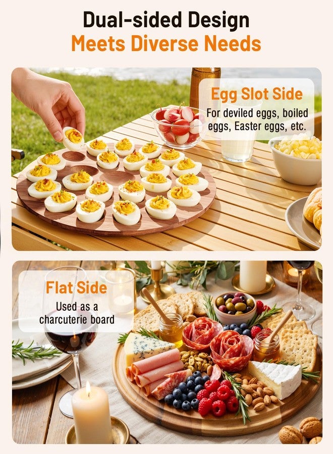 Nuovoware Deviled Egg Containers with Lid, 11.8 x 11.8 Inch Acacia Wood Deviled Egg Platter Tray with 25 Slots and Portable Handles for Home Kitchen Countertop Easter Holiday Party Picnic, Wood - Image 4