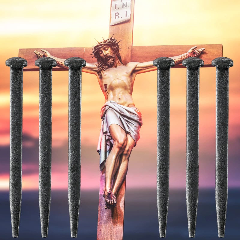 Sosation 6 Pcs Crucifix Iron Nails Passion of Jesus Christ Crucifixion Nails Metal Steel Replica Crucifixion Tack Roman Flat Head Tack for Church Christian Home Christmas Easter (6 Inch) - Image 1
