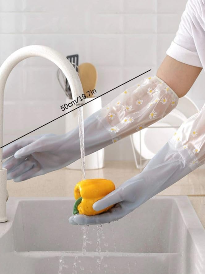 Parssufy Polyvinyl Chloride Reusable Heavy Duty Hand Gloves For Dishwashing, Gardening, Kitchen Cleaning Non-Slippery & Durable Long Elbow Length 1 Pair (Grey) - Image 3