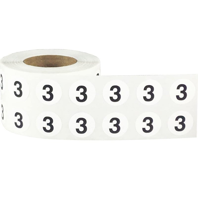 InStockLabels.com 1/2" Inch Number 3 Stickers, Semi-Gloss White Round Labels with Black Text, 1000 Labels on a Roll, Perfect for Home Organization and Office Management, Permanent Adhesive - Image 2