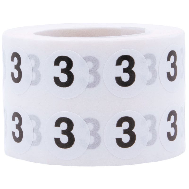 InStockLabels.com 1/2" Inch Number 3 Stickers, Semi-Gloss White Round Labels with Black Text, 1000 Labels on a Roll, Perfect for Home Organization and Office Management, Permanent Adhesive - Image 1