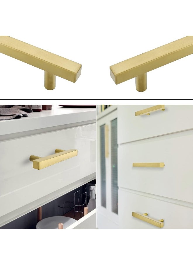 Generic Brushed Brass Cabinet Pulls Gold Kitchen Hardware 5Pack - Ls1212Gd160 Gold Handles For Cabinet Square T Bar Drawer Pulls Door Handles 6-1/4 Inch Hole Centers  - Image 1