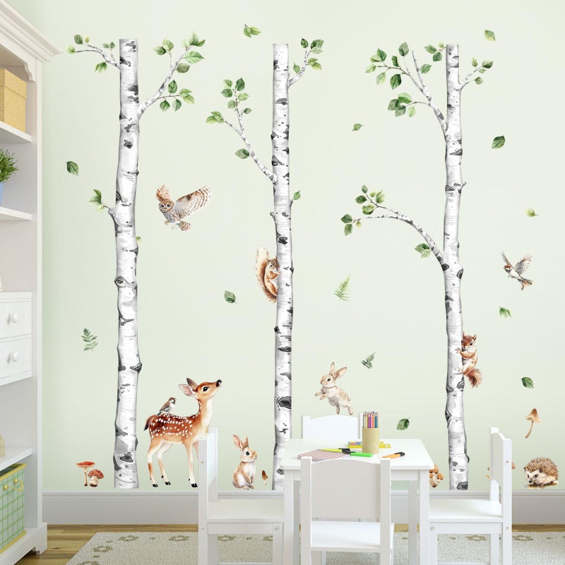 Decvictor Large Birch Tree Wall Decals, Forest Animal Wall Stickers Deer Rabbit Squirrel Owl Peel and Stick Wall Decal Waterproof Wall Art Sticker for Baby Nursery Kids Room Home Decor (H: 60.2 in) - Image 5