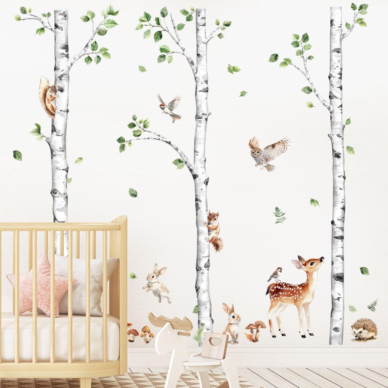 Decvictor Large Birch Tree Wall Decals, Forest Animal Wall Stickers Deer Rabbit Squirrel Owl Peel and Stick Wall Decal Waterproof Wall Art Sticker for Baby Nursery Kids Room Home Decor (H: 60.2 in) - Image 3