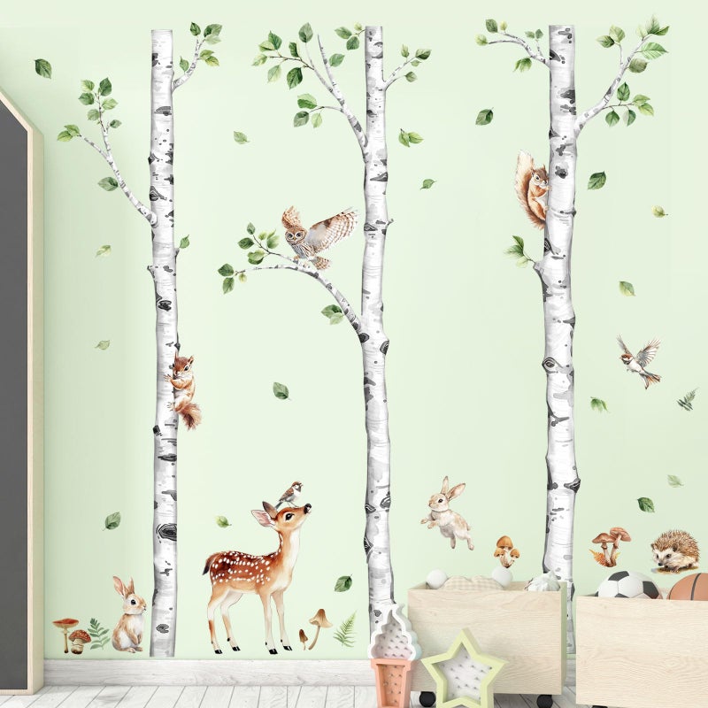 Decvictor Large Birch Tree Wall Decals, Forest Animal Wall Stickers Deer Rabbit Squirrel Owl Peel and Stick Wall Decal Waterproof Wall Art Sticker for Baby Nursery Kids Room Home Decor (H: 60.2 in) - Image 2