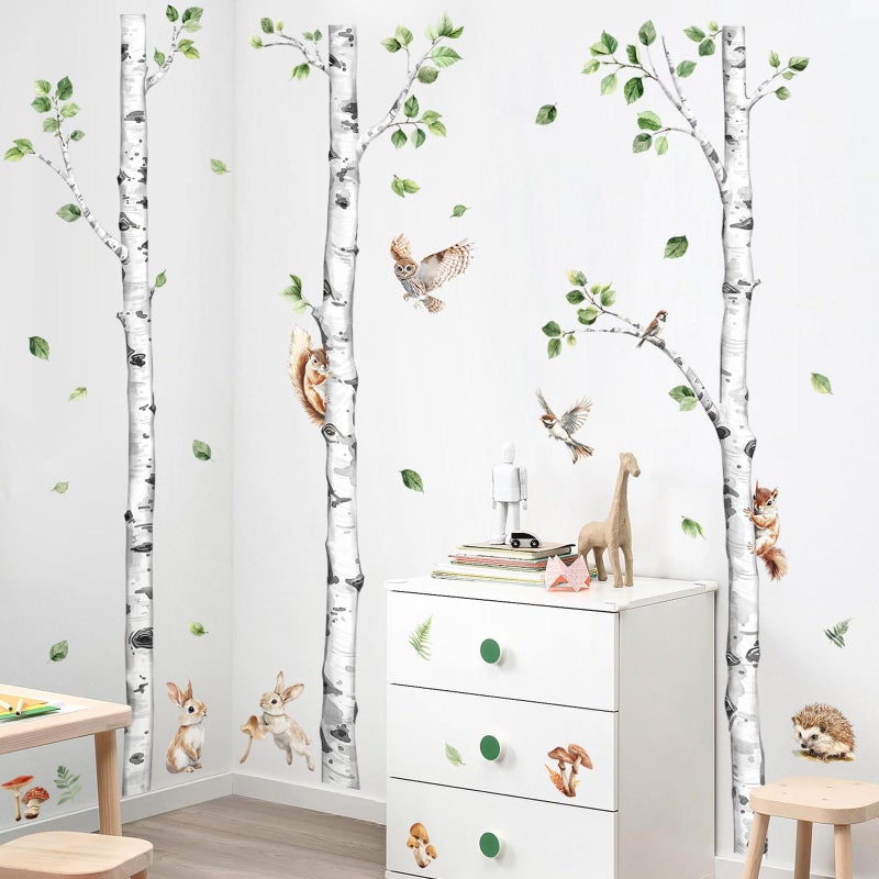 Decvictor Large Birch Tree Wall Decals, Forest Animal Wall Stickers Deer Rabbit Squirrel Owl Peel and Stick Wall Decal Waterproof Wall Art Sticker for Baby Nursery Kids Room Home Decor (H: 60.2 in) - Image 4