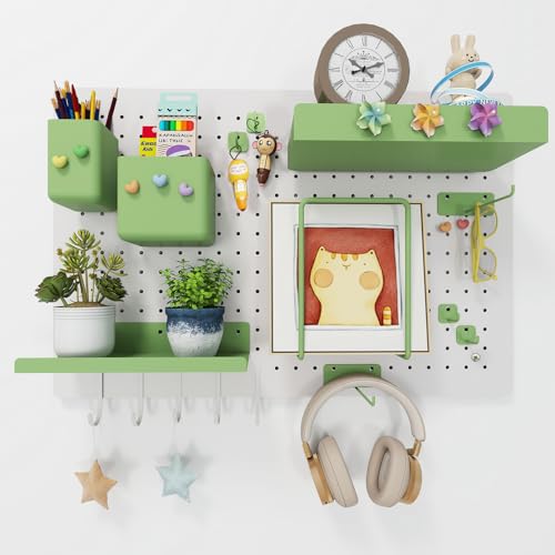 Soubeoii Metal Pegboard Kit — Carbon Steel Pegboards with 26 Accessories, Pegboard Wall Organizer for Home, Office, Study Room, Kitchen, Craft Room & Gaming Setup— 24″ × 16″ White Peg Board - Image 1