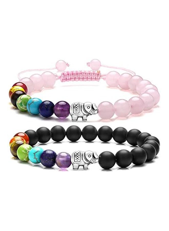 Top Plaza 7 Chakra Bead Bracelet Elephant Gifts Distance Couples Bracelets Lava Rock Stone Healing Crystals Yoga Anxiety Bracelets  Men, 8.5 inches, Stone Crystal Metal  - Image 1