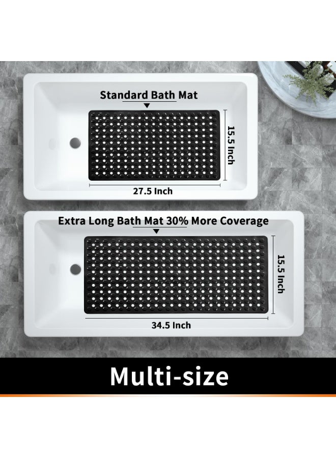 Bukela Bath Tub Mat Non Slip, 88 x 40 cm Long Shower Mat, Machine Washable Bathmat with Drain Holes and Suction Cups, Soft on Feet, Bathroom Essentials, Black - Image 2