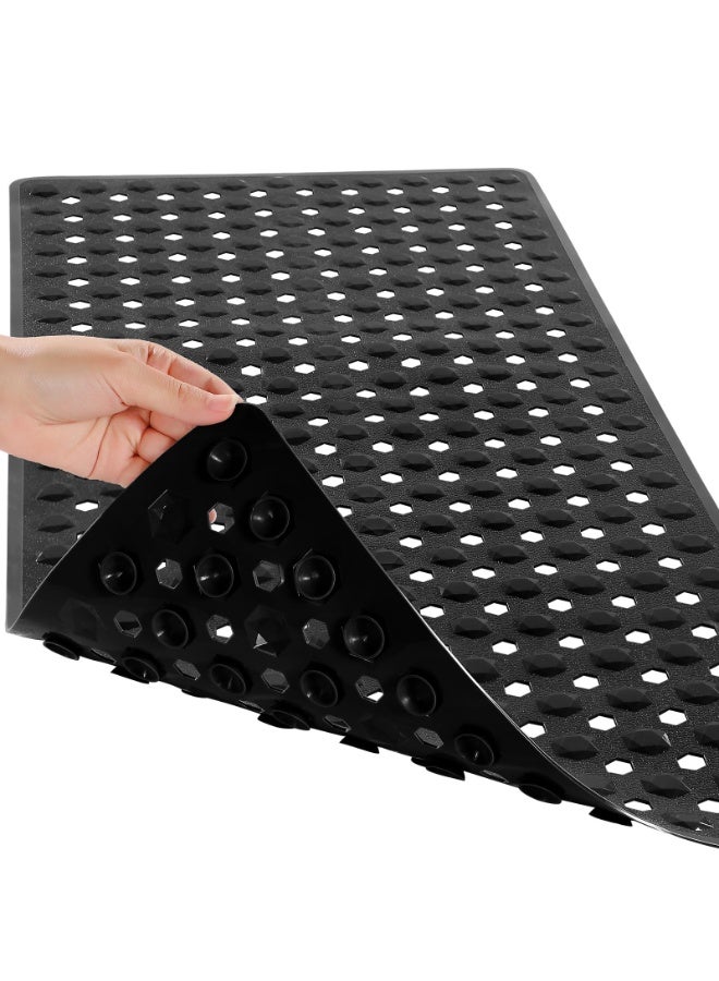 Bukela Bath Tub Mat Non Slip, 88 x 40 cm Long Shower Mat, Machine Washable Bathmat with Drain Holes and Suction Cups, Soft on Feet, Bathroom Essentials, Black - Image 1