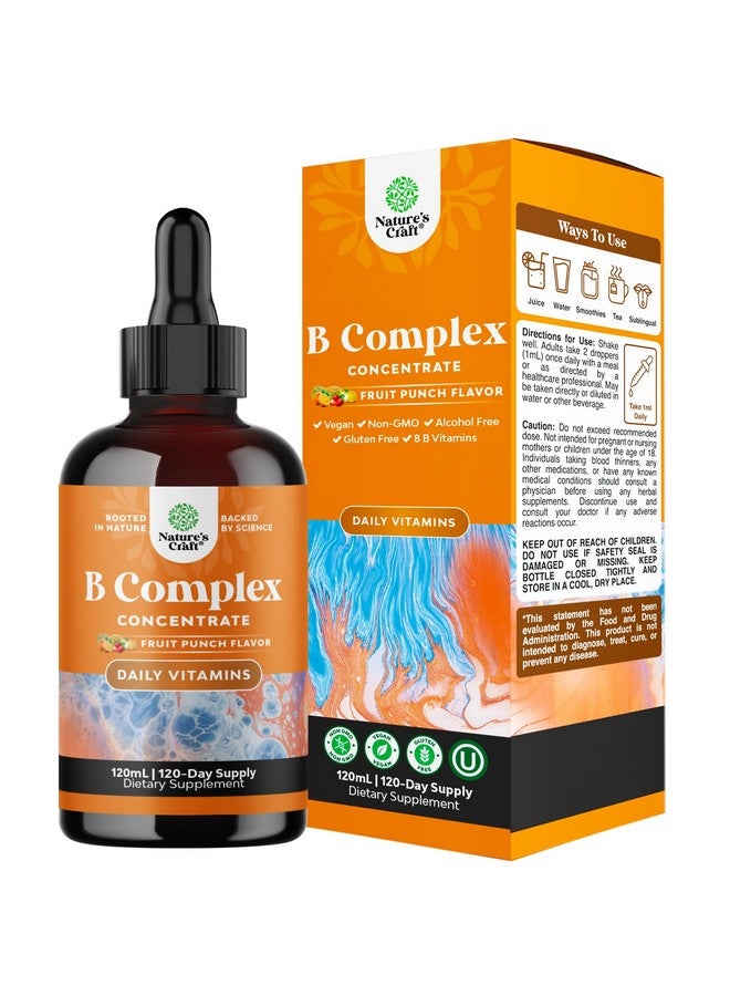 Natures Craft Vegan Vitamin B Complex Liquid - 9-in-1 Liquid B Complex Vitamins for Women & Men with B1 B2 B3 B5 B6 B7 Folate Methyl B12 Plus Vitamin C - Super Concentrated Non GMO & Naturally Flavored (120svg) - Image 1