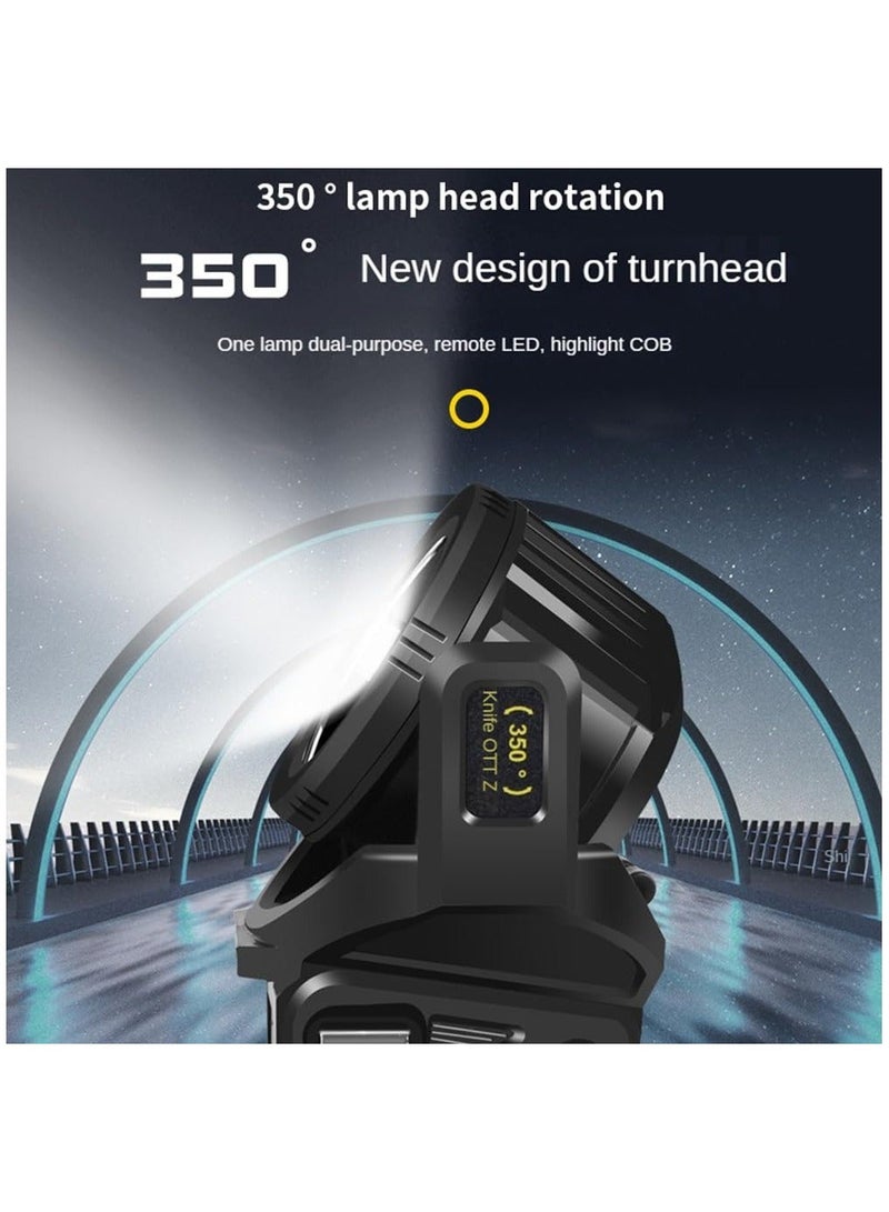 ZLH HITY 350000 Lumens Spotlight, Rechargeable Led Spotlight Flashlight with 350° Rotate Head, 9 Modes Super Bright Spot Lights Outdoor Handheld, IPX6 Waterproof Solar for Emergencies  - Image 4