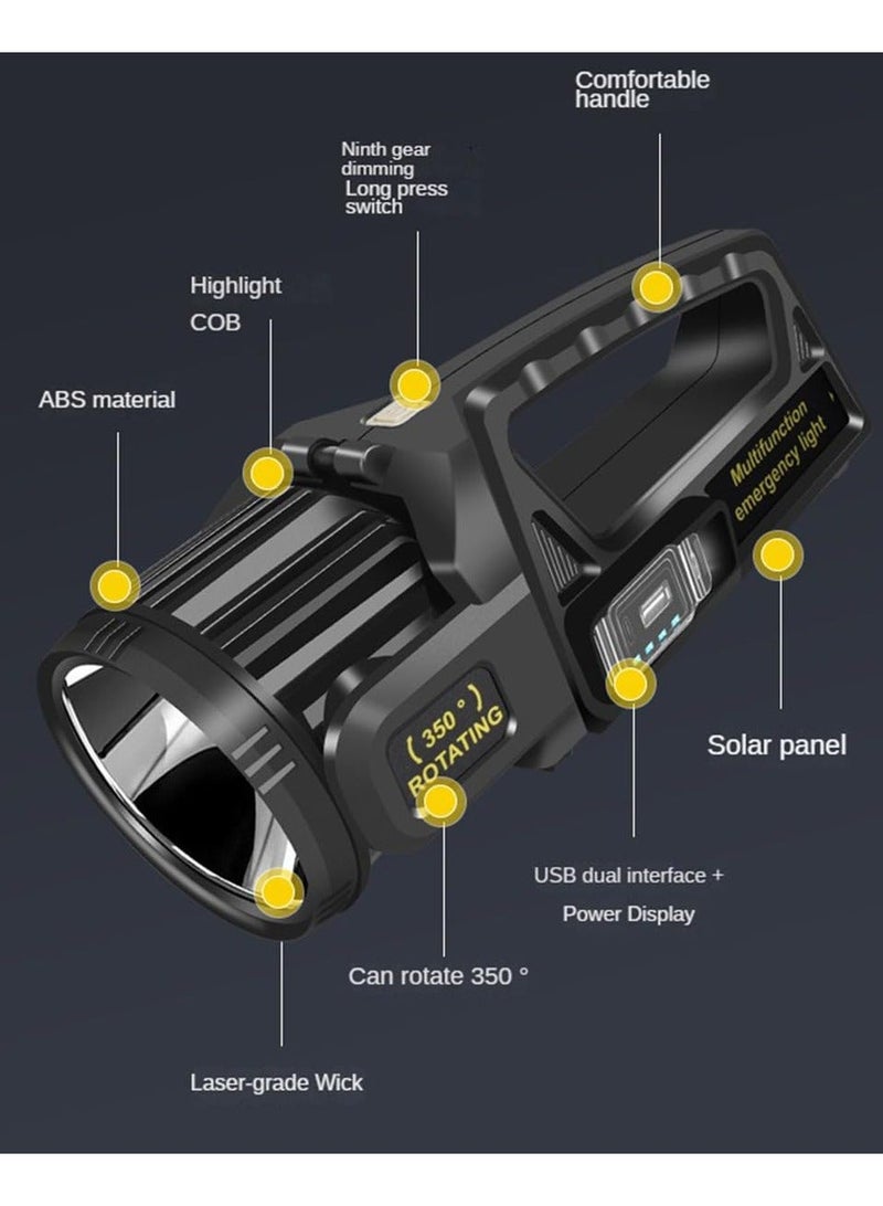 ZLH HITY 350000 Lumens Spotlight, Rechargeable Led Spotlight Flashlight with 350° Rotate Head, 9 Modes Super Bright Spot Lights Outdoor Handheld, IPX6 Waterproof Solar for Emergencies  - Image 3