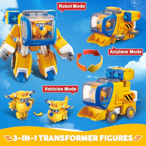 Super Wings Transformable Toys 7 in Donnie Super Mecha Equipment Robot 2 in Transforming Suit 3in1 Airplane Robot Cars Figures Vehicles Toys for Kids Age 3 4 5 6 7 Year Old Boys - Image 5