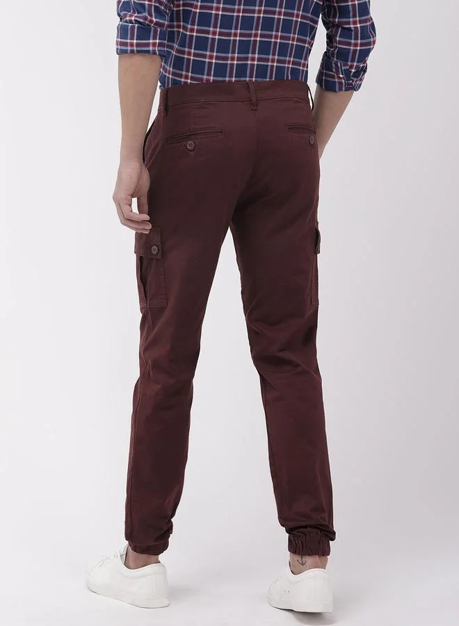 The Indian Garage Co Burgundy Men Burgundy Slim Fit Cargo Joggers for Men | Best Price UAE