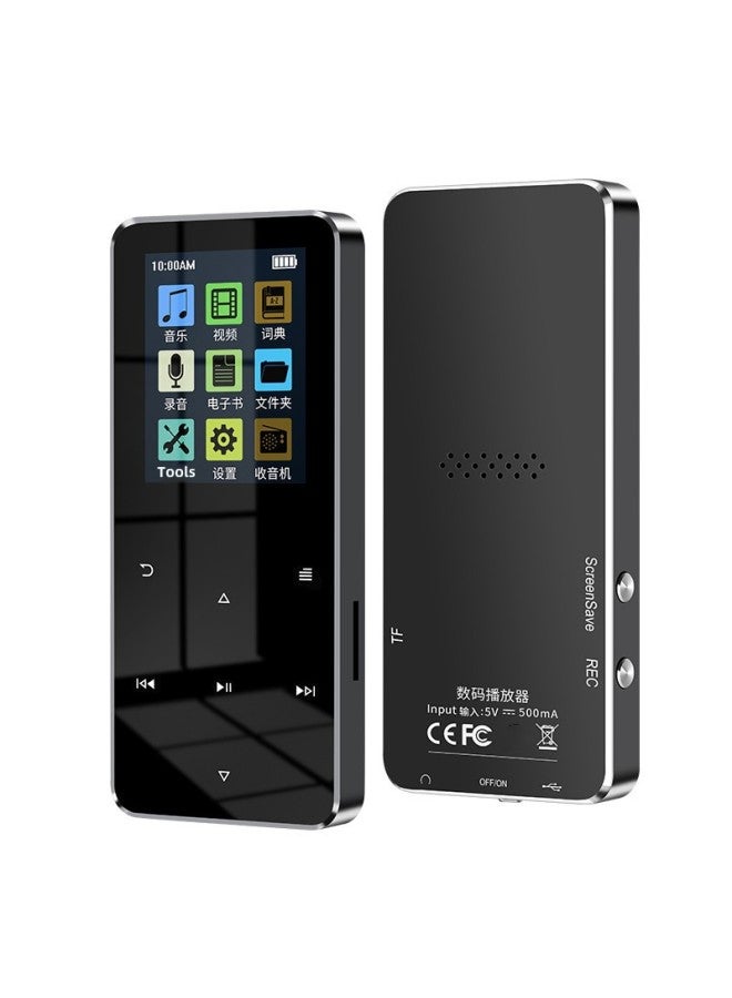 مفاتيح معدنية تعمل باللمس للطلاب، بلوتوث MP3 Mini Walkman Music Player Mp4 English، بطاقة توصيل خارجية، لون الجسم: أسود 【بطاقة معدنية + بلوتوث】】 - سعة الذاكرة: 8 جيجابايت مع Fm 【سماعات رأس + كابل بيانات + تغليف】 - Image 1