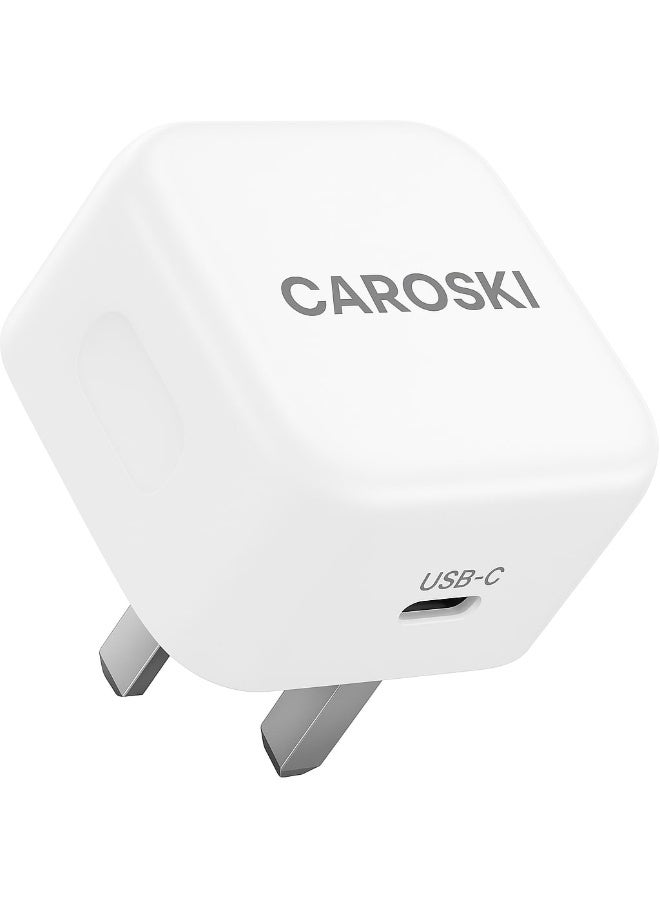 كاروسكي شاحن كاروسكي USB C - قابس حائط قابل للطي بمنفذ USB-C مزدوج سريع الشحن لأجهزة iPhone 15 وiPad - شاحن سامسونج 20 وات - تصميم أبيض أنيق - Image 1