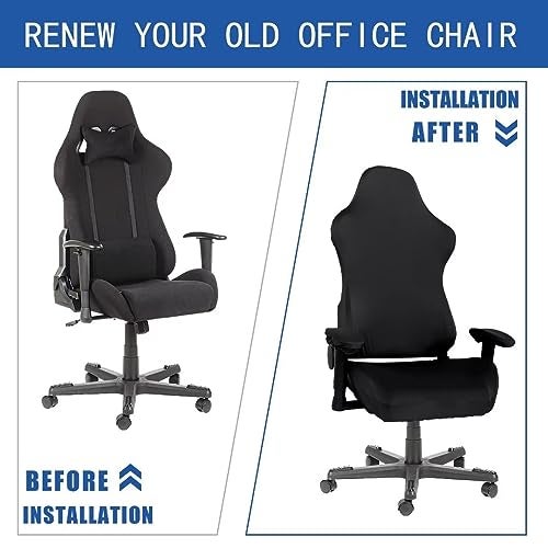 SARAFLORA 2 Pack Gaming Chair Cover, Stretchable Computer Chairs Cover Removable Office Chair Cover for Armchair, Swivel Chair, Computer Boss Chairs, Spandex Chair Slipcovers, Black - Image 5