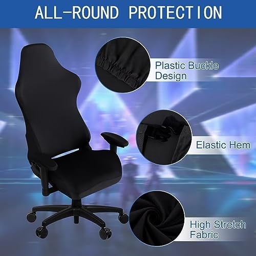 SARAFLORA 2 Pack Gaming Chair Cover, Stretchable Computer Chairs Cover Removable Office Chair Cover for Armchair, Swivel Chair, Computer Boss Chairs, Spandex Chair Slipcovers, Black - Image 4