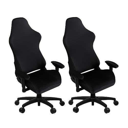 SARAFLORA 2 Pack Gaming Chair Cover, Stretchable Computer Chairs Cover Removable Office Chair Cover for Armchair, Swivel Chair, Computer Boss Chairs, Spandex Chair Slipcovers, Black - Image 1