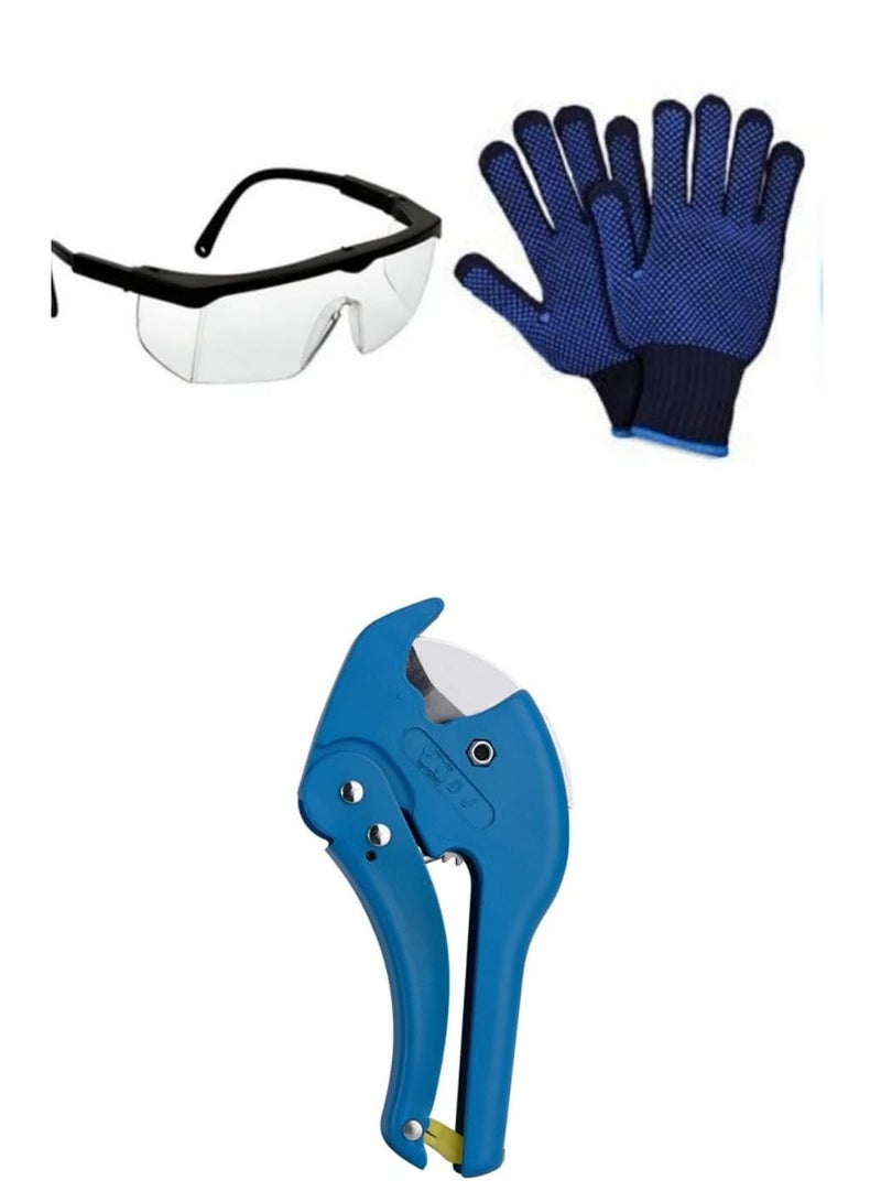 ABBASALI 42mm Pipe Cutter, High Performance Teflon blade Made Ratchet-type Pipe Cutter One-hand Fast Pipe Cutting Tool for PVC PPR PE PEX Pipe and Other Plastic Pipe With Glove & Goggle - Image 1