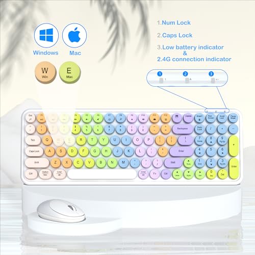Links9+ Colorful Wireless Keyboard Mouse Combo, Gradient Rainbow Colors 100 Keys and 2.4GHz Optical Mouse Connection for Windows, Mac, Laptop, PC, Desktop (White Colorful) - Image 2